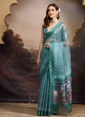 Floral printed silk blend ready to wear saree 1
