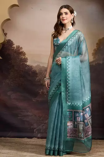 Floral printed silk blend ready to wear saree
