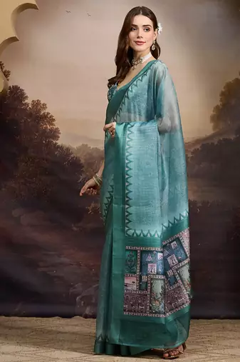 Floral printed silk blend ready to wear saree