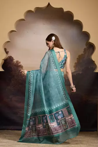 Floral printed silk blend ready to wear saree