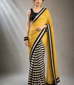 Yellow satin printed border ready to wear saree