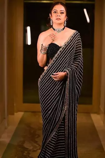 Black Embroidery And Sequin Work Georgette Saree