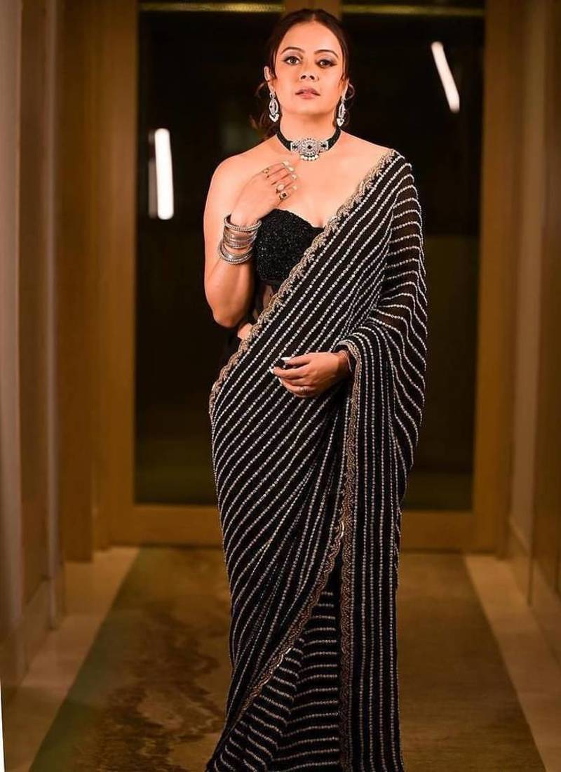 Black Embroidery And Sequin Work Georgette Saree