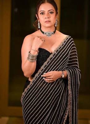 Black Embroidery And Sequin Work Georgette Saree 3