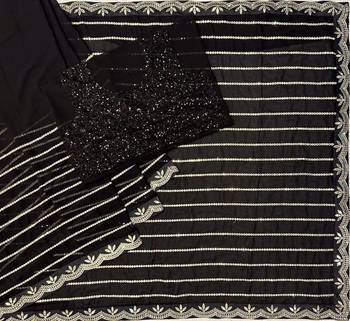 Black Embroidery And Sequin Work Georgette Saree 5