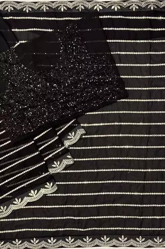 Black Embroidery And Sequin Work Georgette Saree