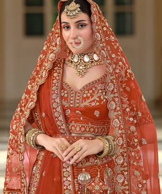 Rust Premium Silk Bridal Lehenga Choli with Double Dupatta, Zardozi & Hand Embroidery 2