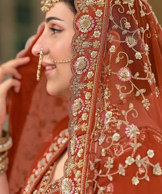 Rust Premium Silk Bridal Lehenga Choli with Double Dupatta, Zardozi & Hand Embroidery 3