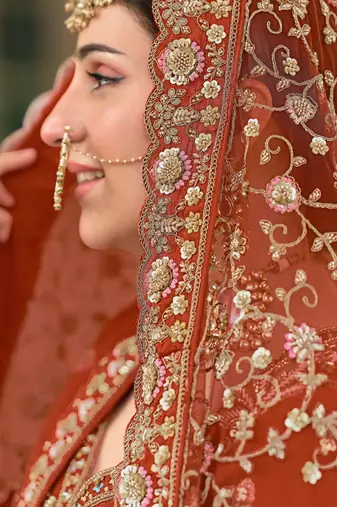 Rust Premium Silk Bridal Lehenga Choli with Double Dupatta, Zardozi & Hand Embroidery