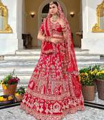 Red Premium Silk Bridal Lehenga Choli with Double Dupatta, Zardozi & Hand Embroidery