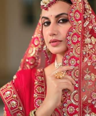Red Premium Silk Bridal Lehenga Choli with Double Dupatta, Zardozi & Hand Embroidery 3