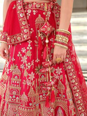 Red Premium Silk Bridal Lehenga Choli with Double Dupatta, Zardozi & Hand Embroidery 4