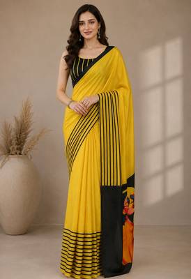 Satin quirky striped printed pre-draped saree 1