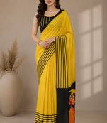 Satin quirky striped printed pre-draped saree