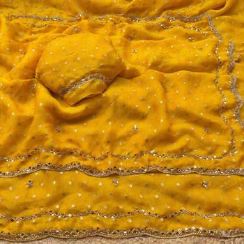 Yellow Color Beads Handwork Silk Blend Saree 2