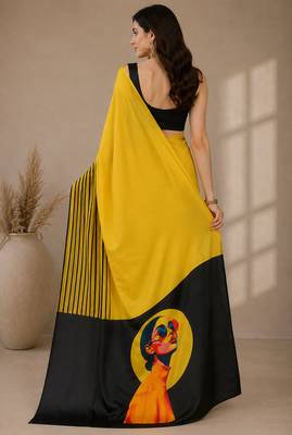 Satin quirky striped printed pre-draped saree 3