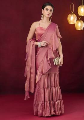 Solid pure chiffon ready to wear  saree 1