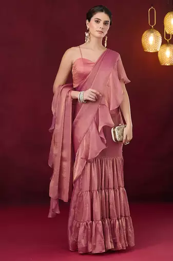 Solid pure chiffon ready to wear  saree