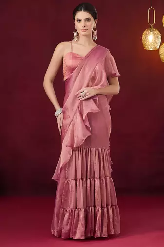 Solid pure chiffon ready to wear  saree