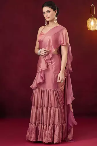 Solid pure chiffon ready to wear  saree