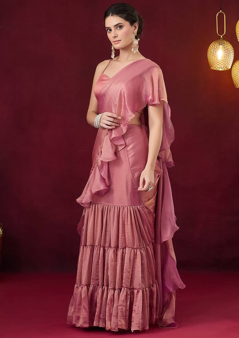 Solid pure chiffon ready to wear  saree