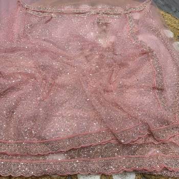 Pink Color Beads And Thred Work Net Saree 3