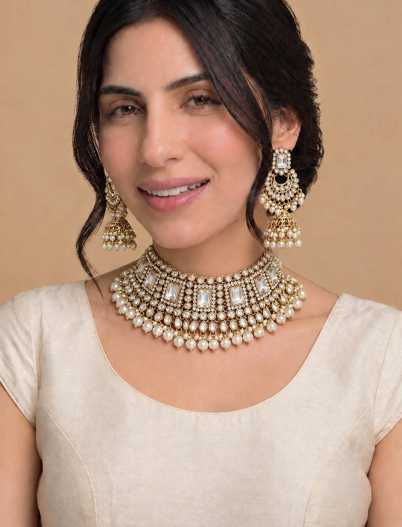 Multi-strand pearl choker and earrings set