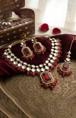 Red bridal jewelry set 4