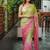 Parrot Green And Pink Color Handwork And Sequence Work Satin Saree