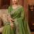 olive color embroidery work with cut work border and havy daimond work silk blend saree