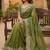olive color embroidery work with cut work border and havy daimond work silk blend saree