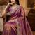 pink color embroidery work with cut work border and havy daimond work silk blend saree