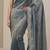 sky blue color embroidery work with cut work border and havy daimond work silk blend saree