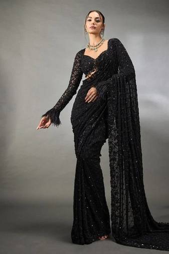Black Georgette Saree With Embroidery Work