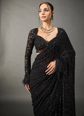 Black Georgette Saree With Embroidery Work 2