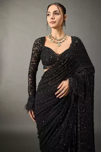 Black Georgette Saree With Embroidery Work