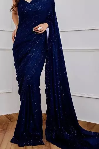 Navy Blue Party Wear Georgette Saree With Sequin Embroidery Work