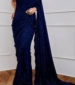 Navy Blue Party Wear Georgette Saree With Sequin Embroidery Work