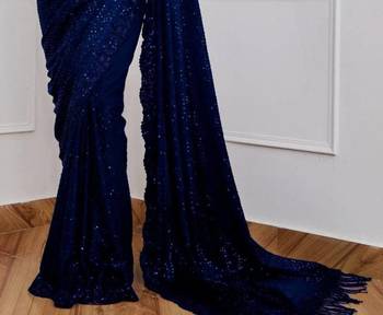 Navy Blue Party Wear Georgette Saree With Sequin Embroidery Work 3