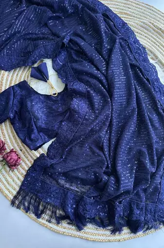 Navy Blue Party Wear Georgette Saree With Sequin Embroidery Work