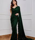 Green Party Wear Georgette Saree With Sequin Embroidery Work