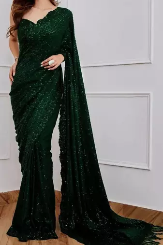 Green Party Wear Georgette Saree With Sequin Embroidery Work