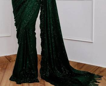 Green Party Wear Georgette Saree With Sequin Embroidery Work 3