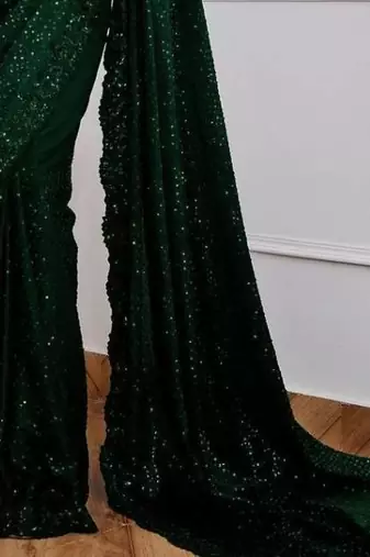 Green Party Wear Georgette Saree With Sequin Embroidery Work