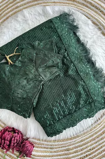 Green Party Wear Georgette Saree With Sequin Embroidery Work