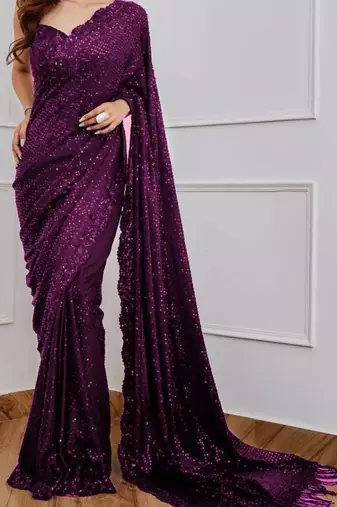 Wine Party Wear Georgette Saree With Sequin Embroidery Work