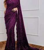 Wine Party Wear Georgette Saree With Sequin Embroidery Work