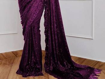Wine Party Wear Georgette Saree With Sequin Embroidery Work 2