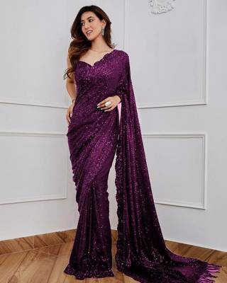 Wine Party Wear Georgette Saree With Sequin Embroidery Work 3