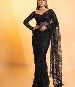 Black Sequins Embroidery Work Net Saree